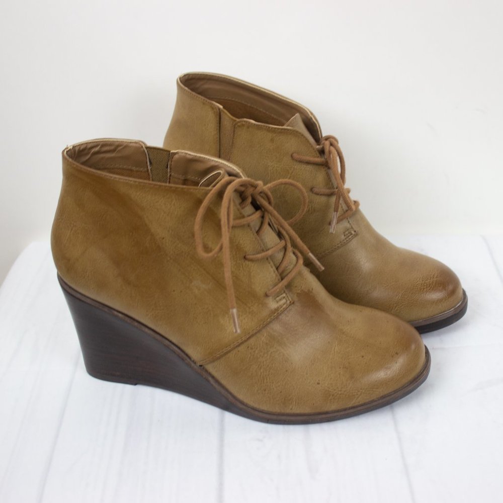 Torrid Tan Lace Up Wedge Ankle Boots